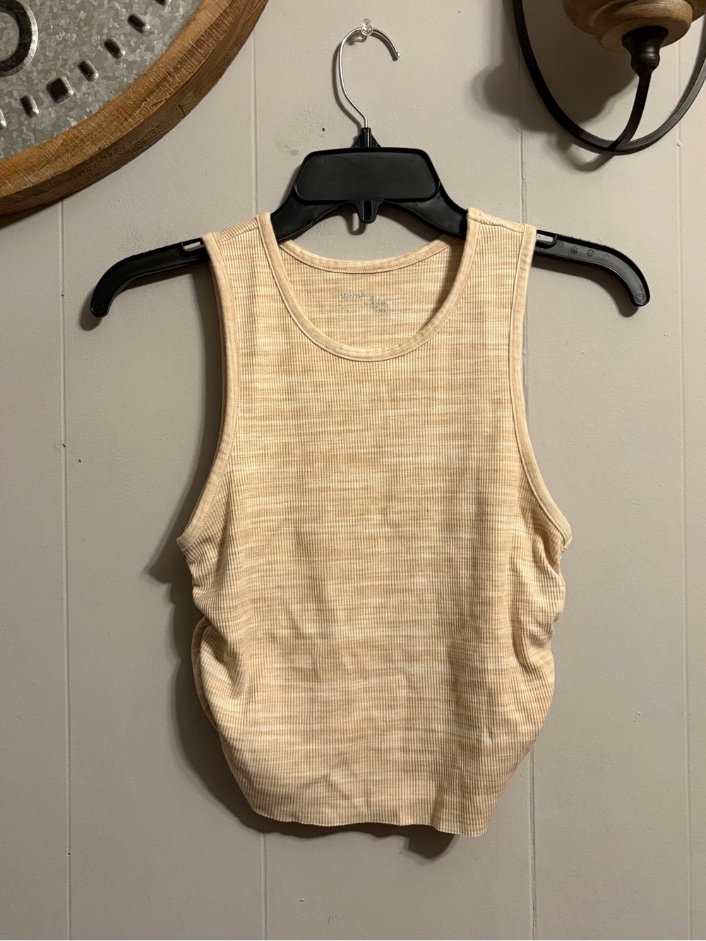 Women’s Sleeveless Ribbed Tank Top — Cream with side Ruching
